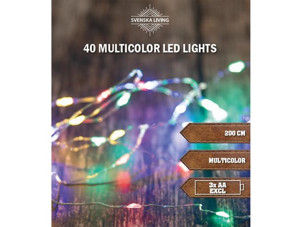 SVENSKA LIVING Vánoční světelný barevný řetěz 40 LED s časovačem 2m