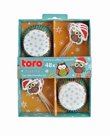 TORO Papírové košíčky na muffiny + napichovátka 24ks TORO vánoční sovy
