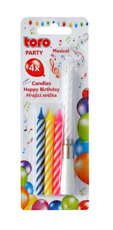 TORO Dortová zpívající svíčka s podstavcem Happy Birthday 4 svíčky