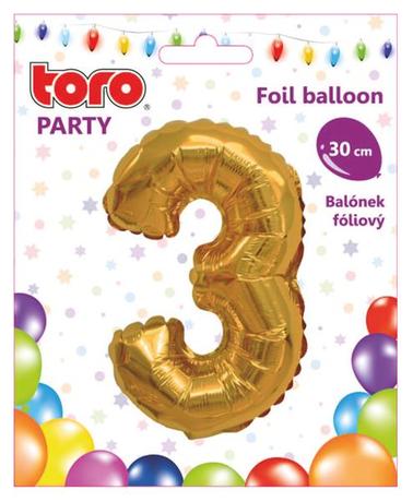 Balónek foliový TORO číslice 3 30cm Kód produktu: 263953 Značka: TORO