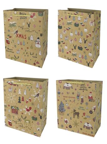 Levně Papírová dárková taška TORO 32x26x12cm vánoční zlatá mix