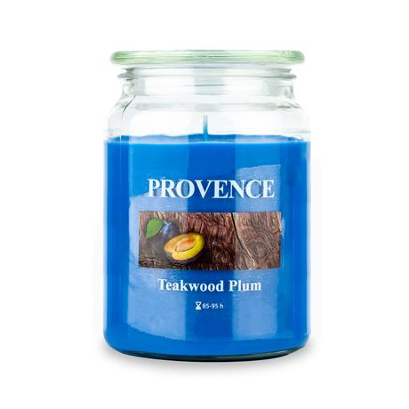 Levně Provence Vonná svíčka ve skle 95 hodin teakové dřevo a švestka