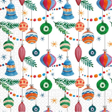 PROCOS Vánoční papírové ubrousky 33x33cm 3vrstvé barevné ozdoby