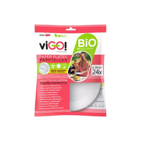 BIO papírový talíř 18cm VIGO! 24ks Kód produktu: Q280 Značka: VIGO